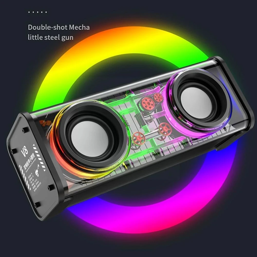 

Transparent and cool Bluetooth speaker, mecha style, wireless speaker with built-in 1800mA high capacity battery, dual speakers