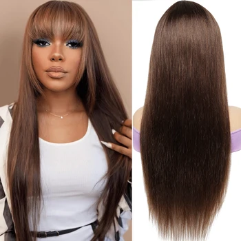 Parrucche per capelli umani al 100% Parrucca piena con Bang Parrucca diritta marrone fatta a macchina con frangia Collezione Bobbi
