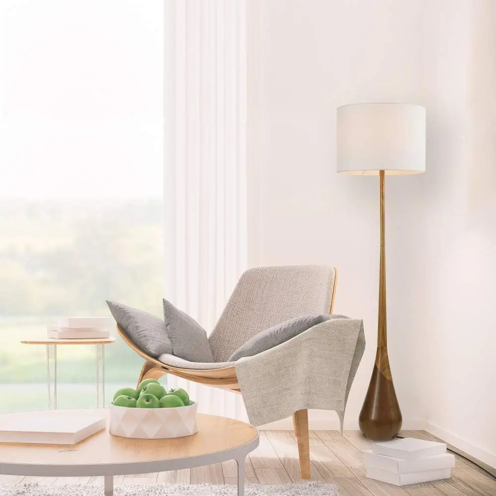 Globe Electric Novogratz X 67225 65" Floor Lamp, 2-Tone Wood Toned Base, White Fabric Shade, Socket Rotary Switch, Living Room 6