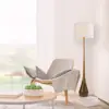 Globe Electric Novogratz X 67225 65" Floor Lamp, 2-Tone Wood Toned Base, White Fabric Shade, Socket Rotary Switch, Living Room 6