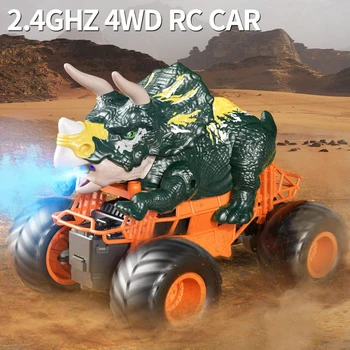 Remote Control Triceratops Toys Truck High Speed With Roar Light And For Kids 3-7 Ages Off Road Dinosaur Outdoor Cars For Boys 2