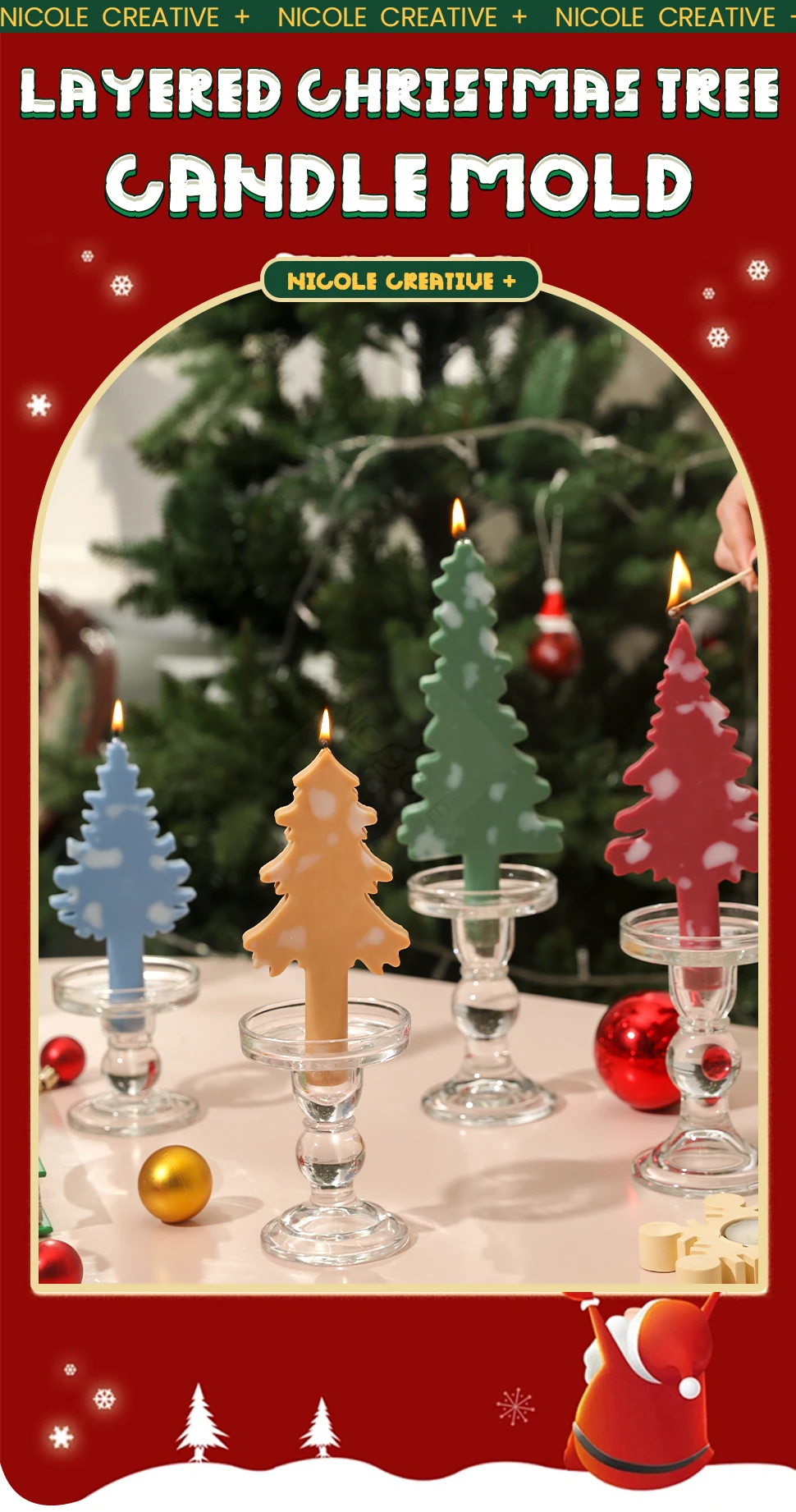 Description Picture 2 of itemBoowan Nicole Layered Christmas Tree Canddle Silicone Mold DIY Christmas Home Decor Mold for Scented Candles Soap Cookies Making