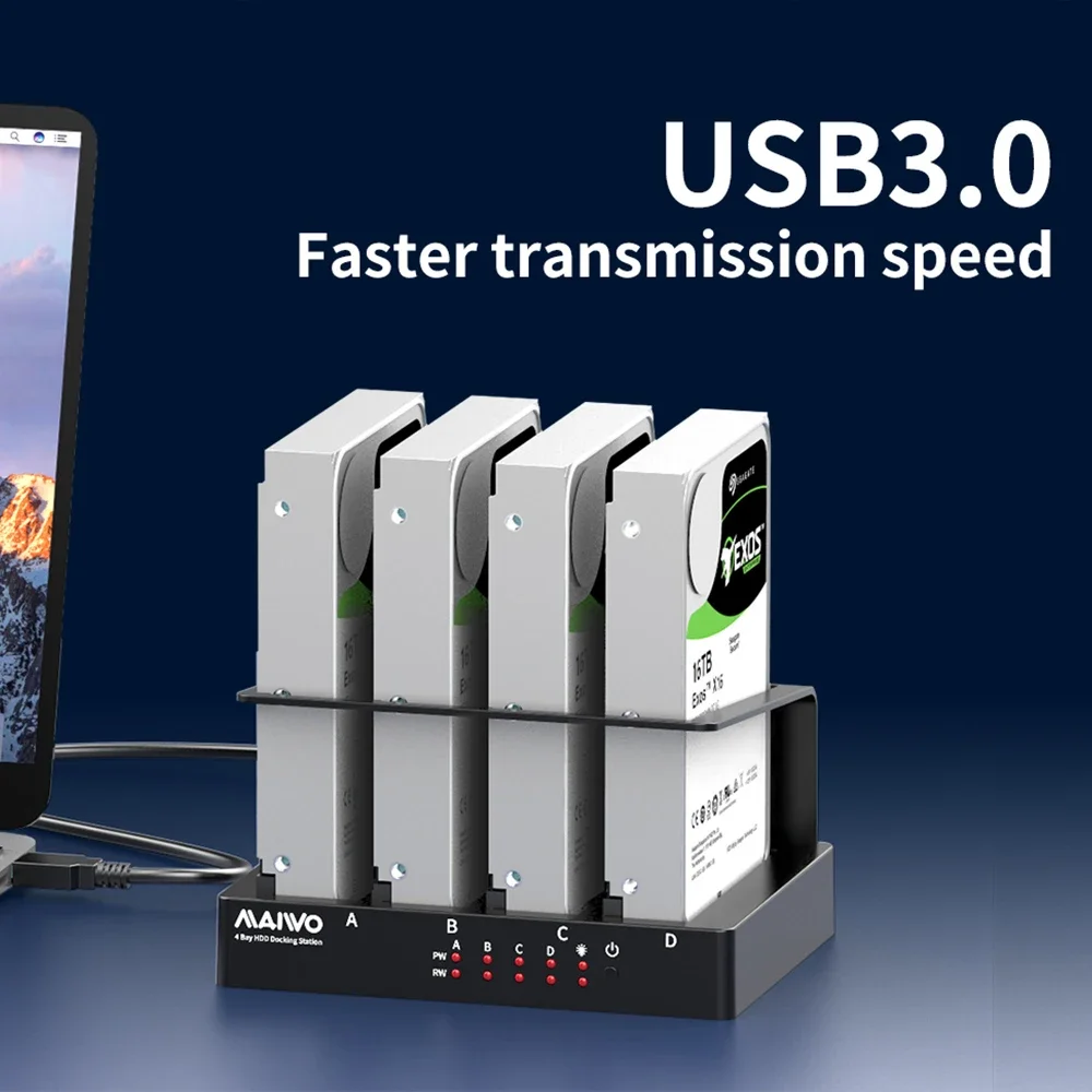 Maiwo-hard Drive Docking Station Bay Hdd Ssd Sata para Usb 3.0 12v Adaptador de Energia 3a 2.5 3.5 - Imagem 3
