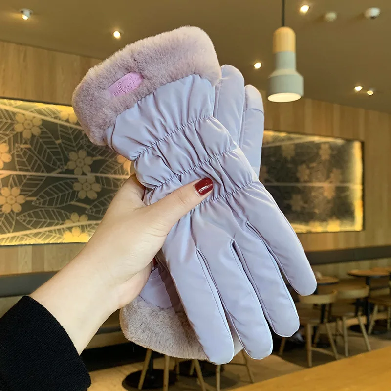 Winter Gloves Sport Gloves Ski Women Winter Fleece Thickened Warm Plush Cotton Waterproof Touch-Screen For Outdoor Riding Mountaineering