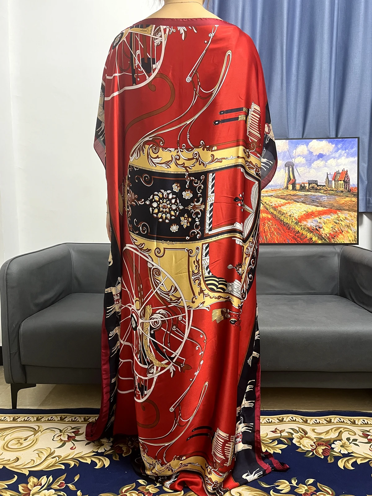 Muslim Abayas For Women 2023 Summer Fashion Print Silk African Dresses Loose Femme Robe Nigeria Islam Holidays With Headscarf