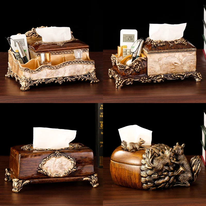 

Paper towel box, multifunctional household remote control storage box, retro European style creative living room