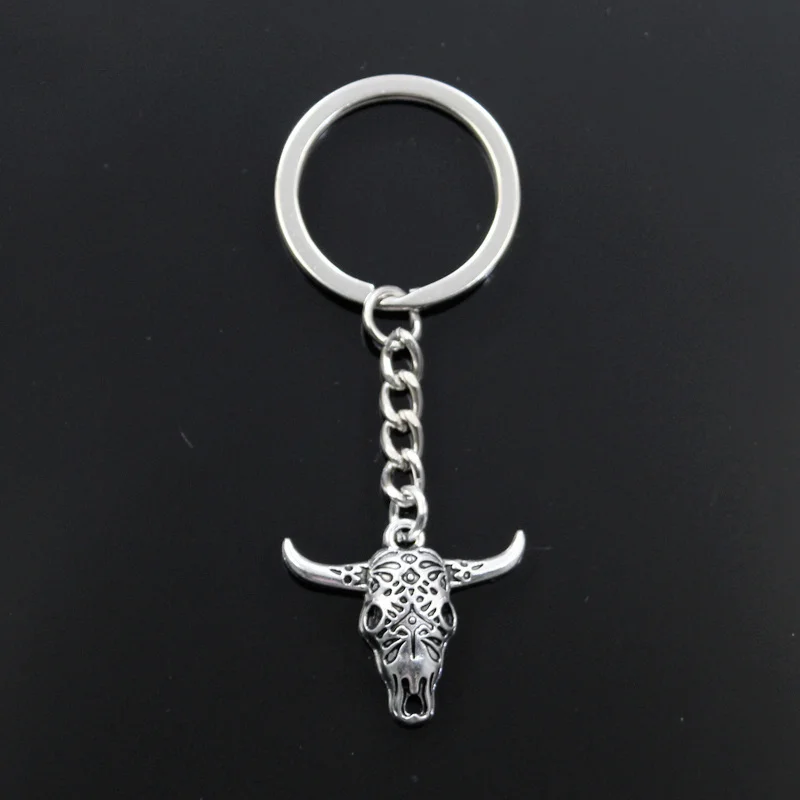 Mode Schlüsselbund 25x29mm Schädel Bull Ox Kopf Silber Farbe Anhänger DIY Männer Schmuck Auto Schlüssel Kette Ring Halter souvenir Für Geschenk