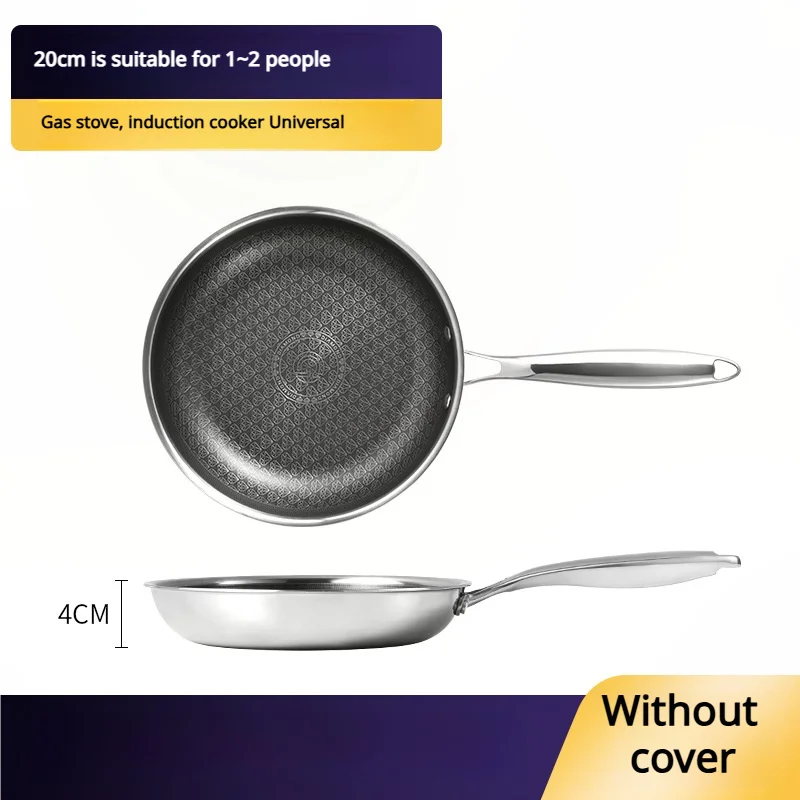 Frigideira antiaderente de aço inoxidável, conjunto de panelas para bife de cozinha, compatível com fogões a gás e fogões de indução