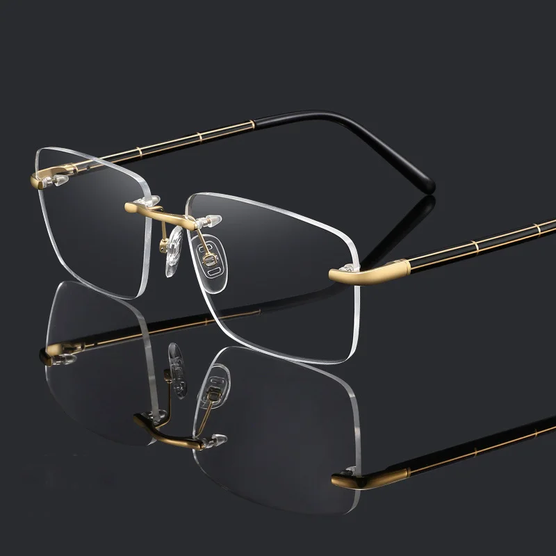

HDCRAFTER Pure Titanium Rimless Glasses Frame Men Brand Designer Optical Prescription Eyeglasses Square Myopia Reading Eyewear
