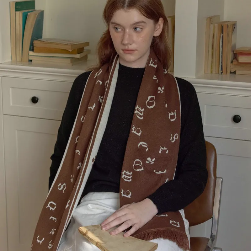 Kingly Crow Crane Winter Vintage Snowflake Letter Tassel Double-Sided Fashionable Warm Neck Warmer Korean Style Scarf - Image 3