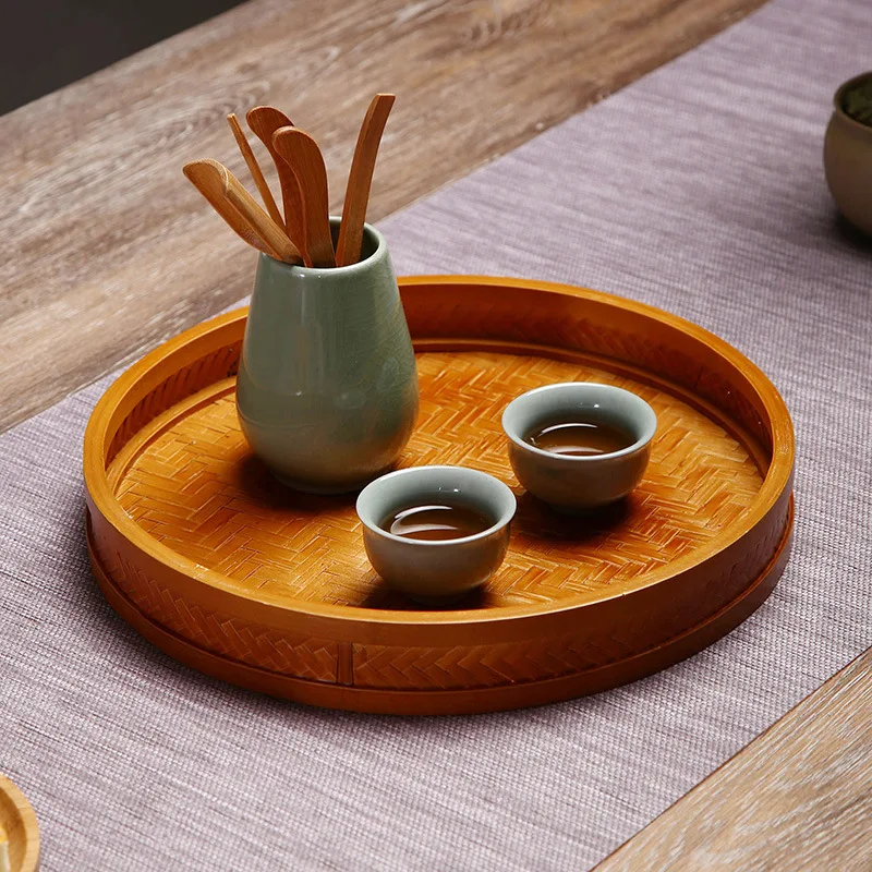HeMu Bamboo Products Hand Woven Tea Tray, Hotel Tray, Dim sum Home Stay Towel, Vintage Dry Bubble Table