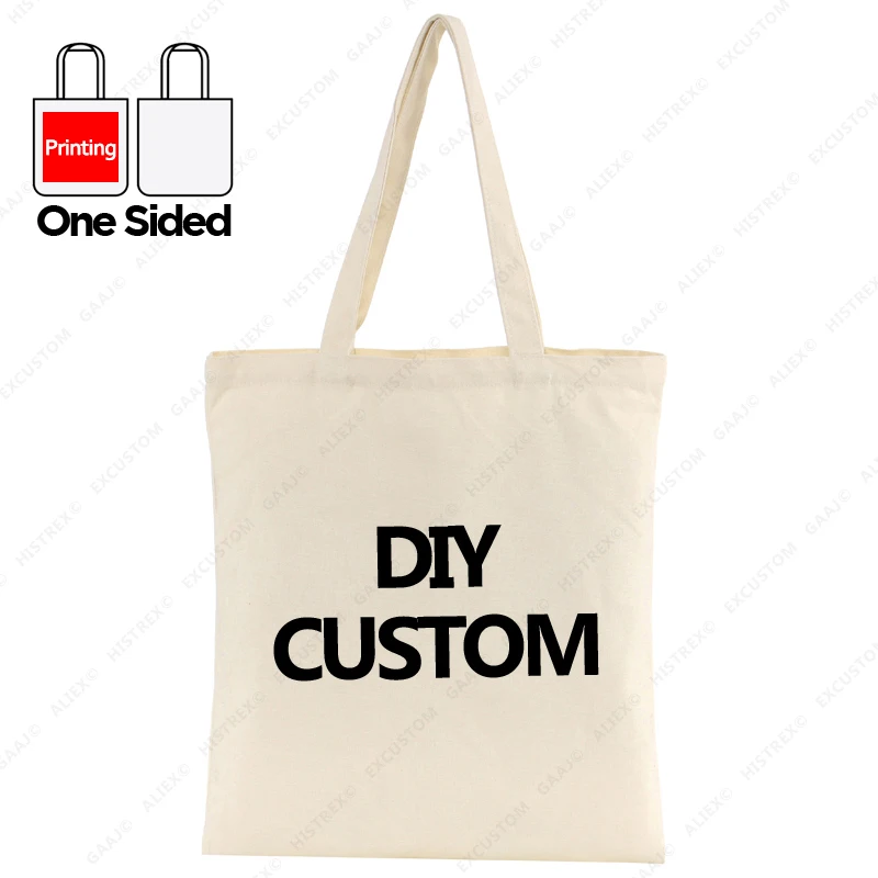 Custom Canvas Tote Bag 100% Cotton Print Your Design Logo Photo Handbag Work Reusable Grocery Shopping Customized Portable Bag