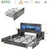 King Size Bed Frame with 4 Storage Drawers, LED Beds Frames with 49“ Tall Bookcase Headboard, Wood Platform King Bed Frame 2