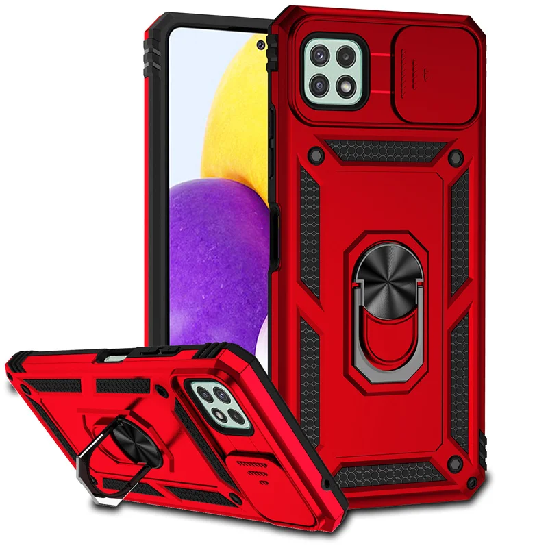 Armor Shockproof Case with Car Magnet Ring Holder and Slide Camera Lens Protector Cover