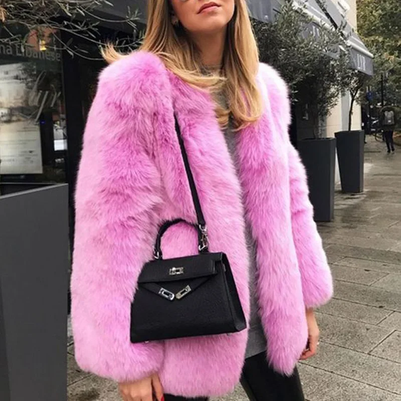 Winter New Warm Large Size Medium-length Leather Coat Jacket Artificial Fox Fur Fur Rabbit Fur Luxury Fluffy Fur Women's Jacket