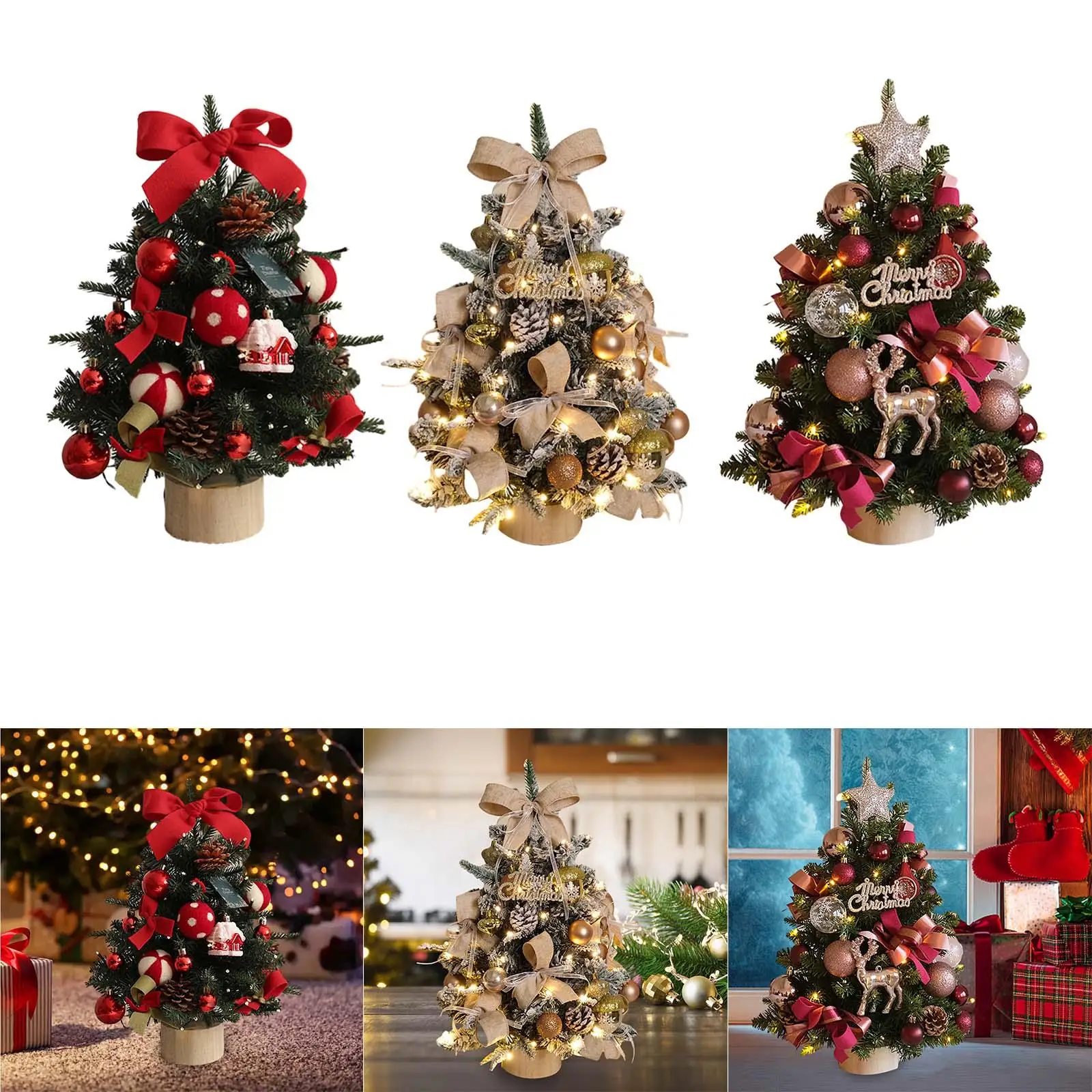 

Настольная мини Рождественская елка с подсветкой, искусственная, 45 см, Маленькая Рождественская елка с шариками для офиса, сада, фермерского дома, кафе