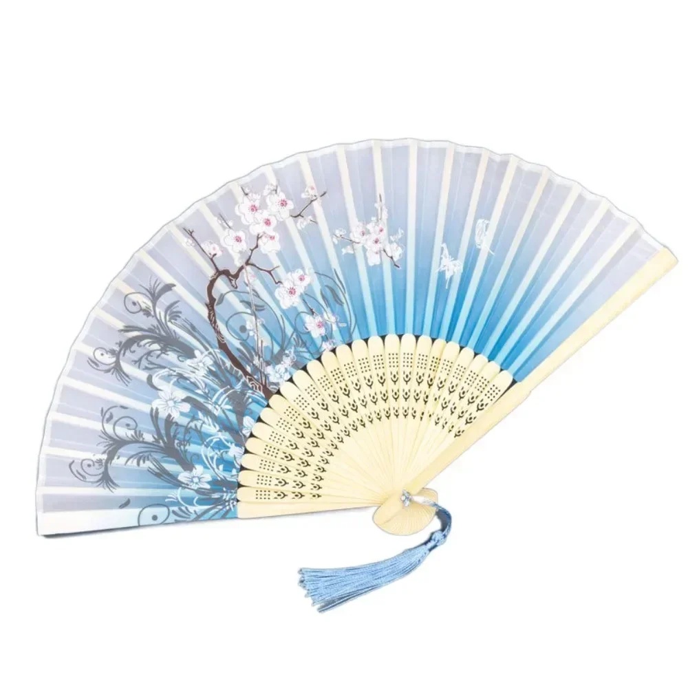 Elegant Silk Vintage Folding Fan with Colorful Tassel - Bamboo Hand Fan for Classical Dance and Home Decor