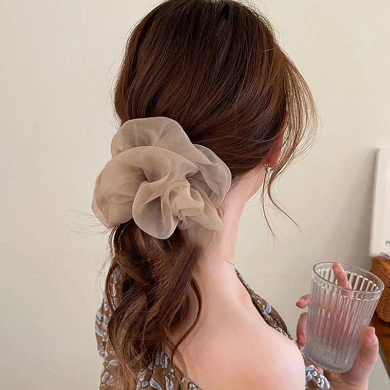 

Women Thin Chiffon Hair Rope Elastic Hair Band Solid Color Organza Hair Scrunchies Ponytail Holder Hair Ring Hair Accessories