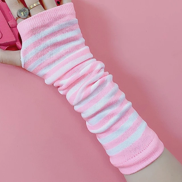 

Pink Cartoon Gloves Honey Girls Winter Half Finger Cosplay Glove Anime Accessories Punk Skull Christmas Gift Arm Warmers