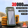 30000mAh High Capacity Solar Power Bank  Intelligent Digital Display Built-in 4-wire Cables Laser Light for Huawei Xiaomi IPhone 3