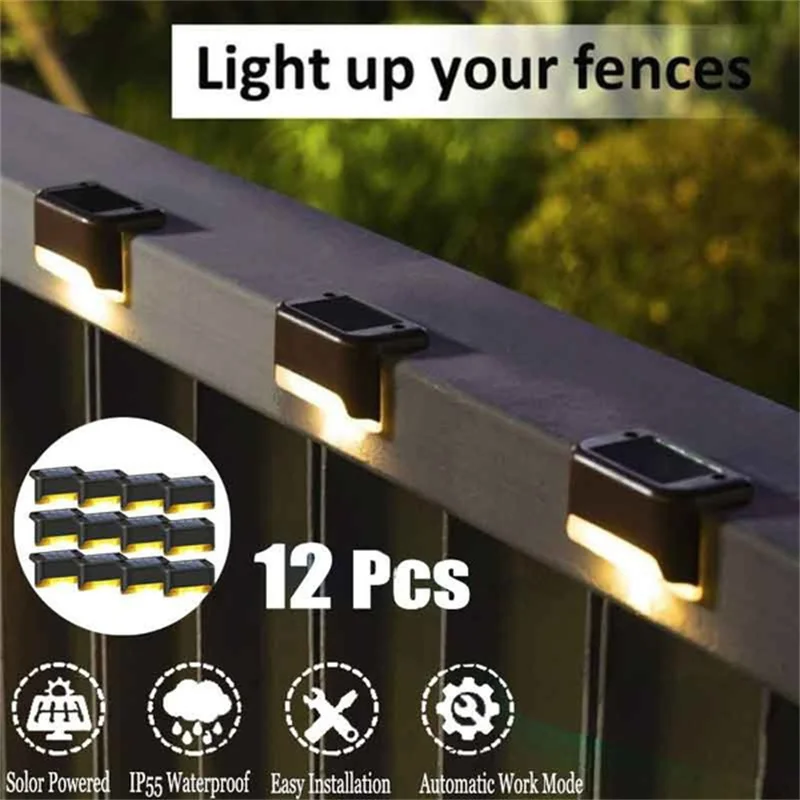 4/8/12Pcs Solar Powered Fence Lights Wall Door Led Light Outdoor Garden Lighting 