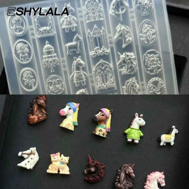 3D 실리콘 네일 아트 몰드 레트로 말 머리 릴리프 조각 DIY 디자인 네일 부품 참 장식 매니큐어 도구