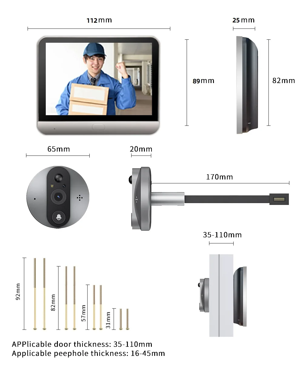 Spioncino WiFi ICam365 3MP con Telecamera a Batteria, Campanello Intelligente con Visione Notturna PIR, Videocitofono Wireless per Sicurezza Domestica - immagine 4