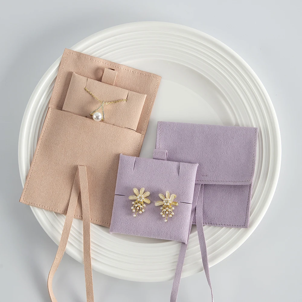 Jewelry Gift Packaging Pouch with Insert Card Suede Jewelry Bag Microfiber Envelope Jewelry Earrings Rings Necklaces Small Pouch