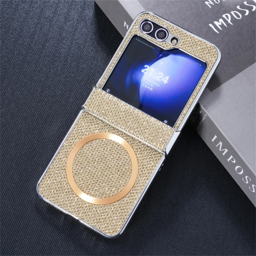 Luxury Glitter Magnetic Case with Wireless Charging Hinge Protection