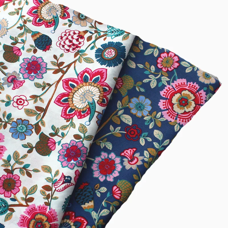 Viaphil 100% Cotton Graceful Blooming Flower Series  Pattern Printed Cotton Poplin Fabric Patchwork Cloth Dress Home Decor