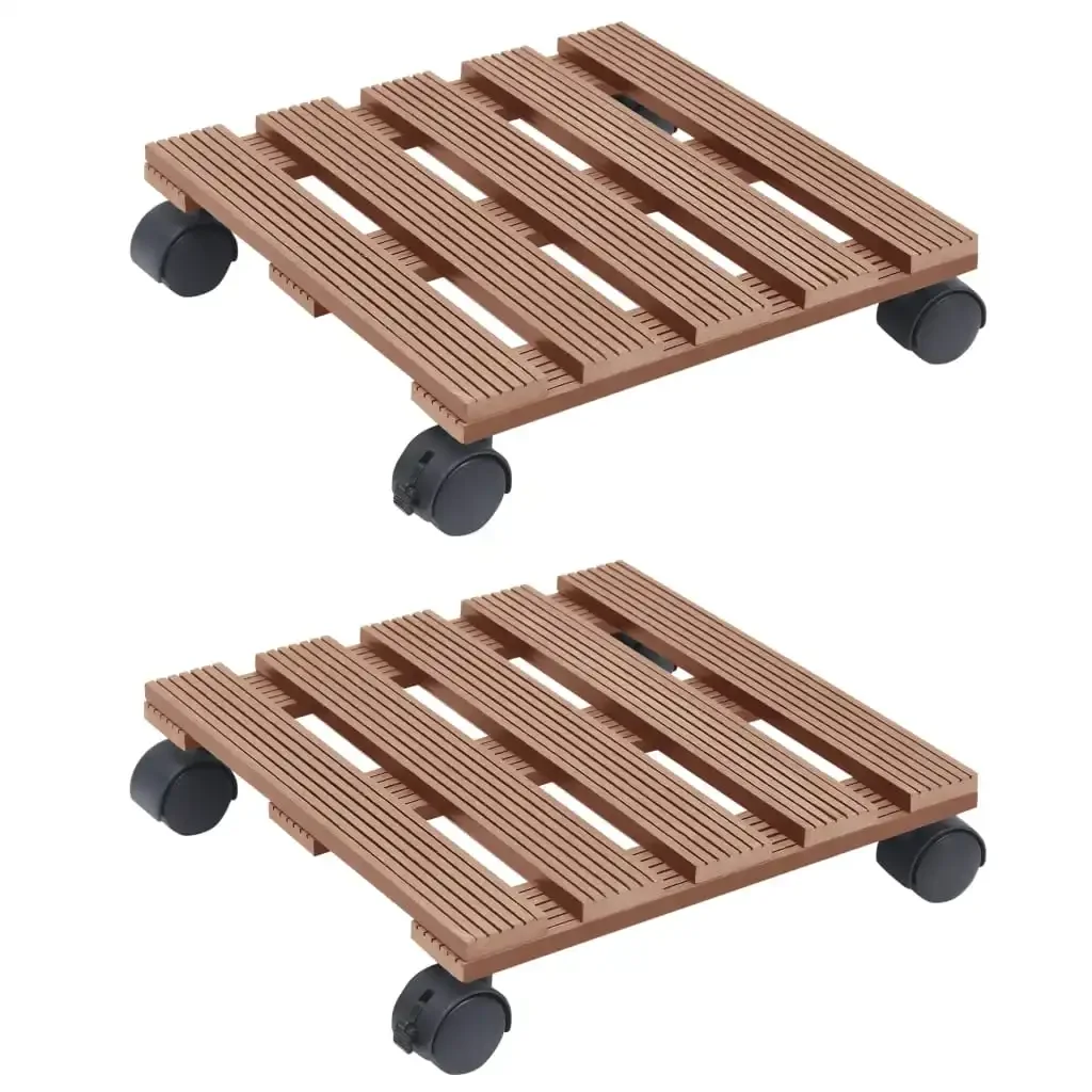 2 Pcs Brown Plant Trolley 30 X30X Cm Wpc Garden Plant Shelf Holder Flower Living Room Display Multistrato Rack Di Stoccaggio Da Giardino