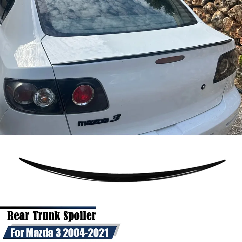 Trunk Spoiler For 2004-2009 Mazda 3 Sedan - OEM Style ABS Rear Wing, Primer Matte Black