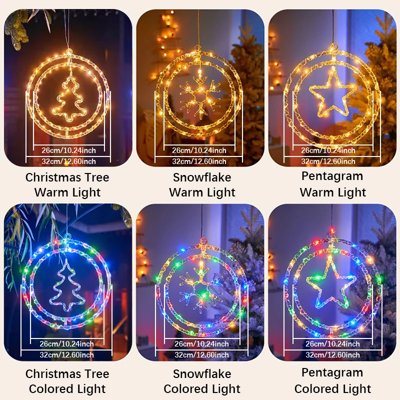 Christmas LED Light String, Battery Powered Double Round Pendant Light with Remote and Timer, Holiday Lamp for Home Decoration 6