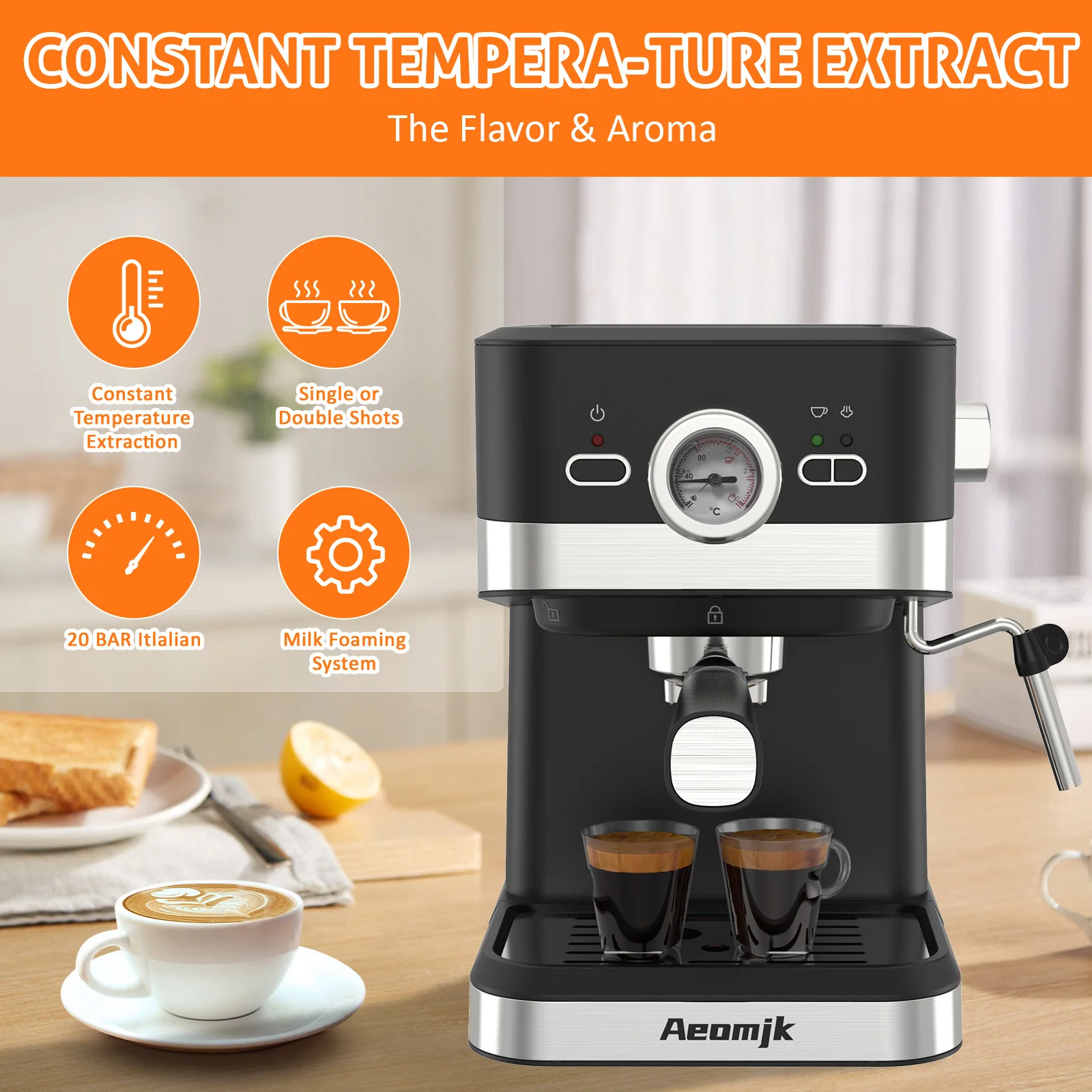 Aeonjk Espresso machine hit delicate milk foam Americano cappuccino latte coffee latte 120v 1050w American plug