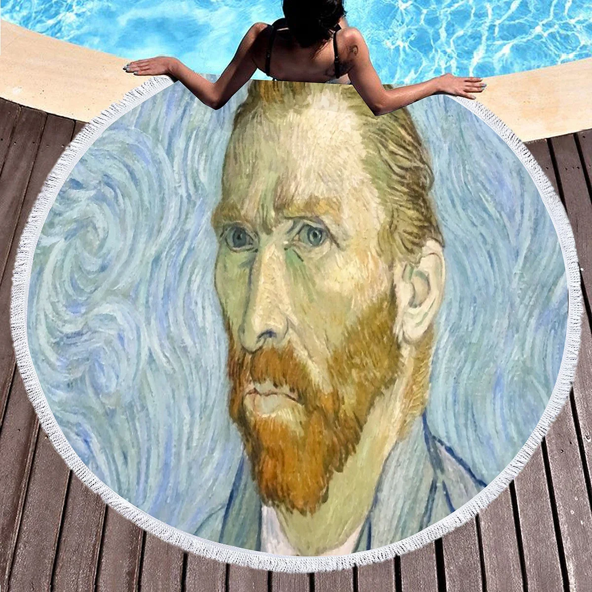 Van Gogh Oil Painting Round Beach Towels,Polyester Sand Resistant Beach Blankets,Soft Absorbent Quick Dry Pool Towel Picnic Mat 3