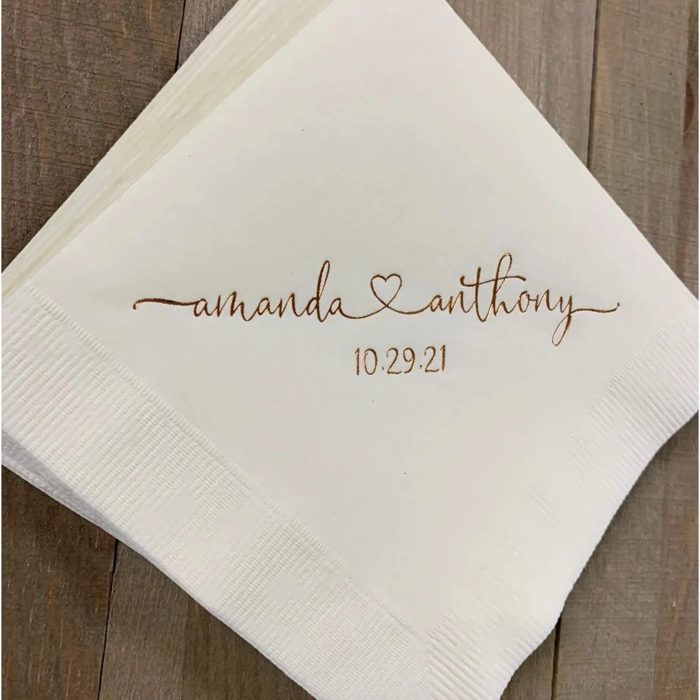 

50pcs Personalized Wedding Napkins Personalized Heart Connected Monogram Wedding Napkins Custom Bar Napkins Reception