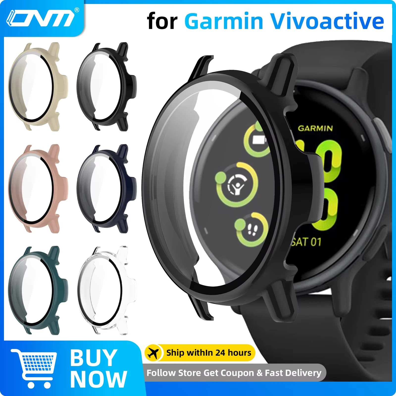 PC 케이스 + Garmin Vivoactive 5/6용 강화 유리, 풀 커버 스크린 프로텍터 긁힘 방지 필름 범퍼 보호 액세서리