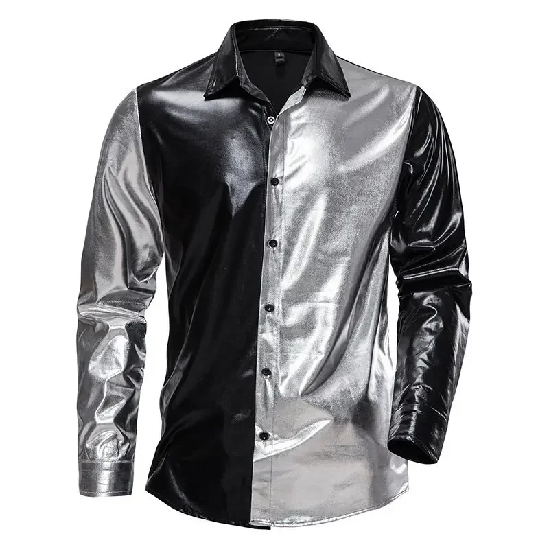 

Turn-down Collar Brighting Shirts For Men Disco Dancing Night Club Performance Men Clothing Slim Fit Long Sleeve Tops Camisas