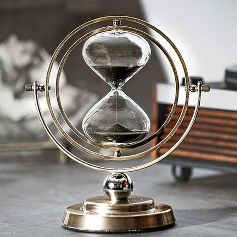 15/30/60 Minutes Rotate Metal Retro Hourglass Creative Black Sand Timekeeper Luxury Crafts Home Decor Sand Clock Ornaments Gifts 2
