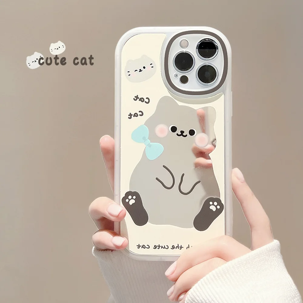 Sweet mirror Smile bow tie kitten cat art Phone Case For iPhone 14 13 12 11 Pro Max Mini XR Xs Max X 7 8 14 Plus case Cute Cover