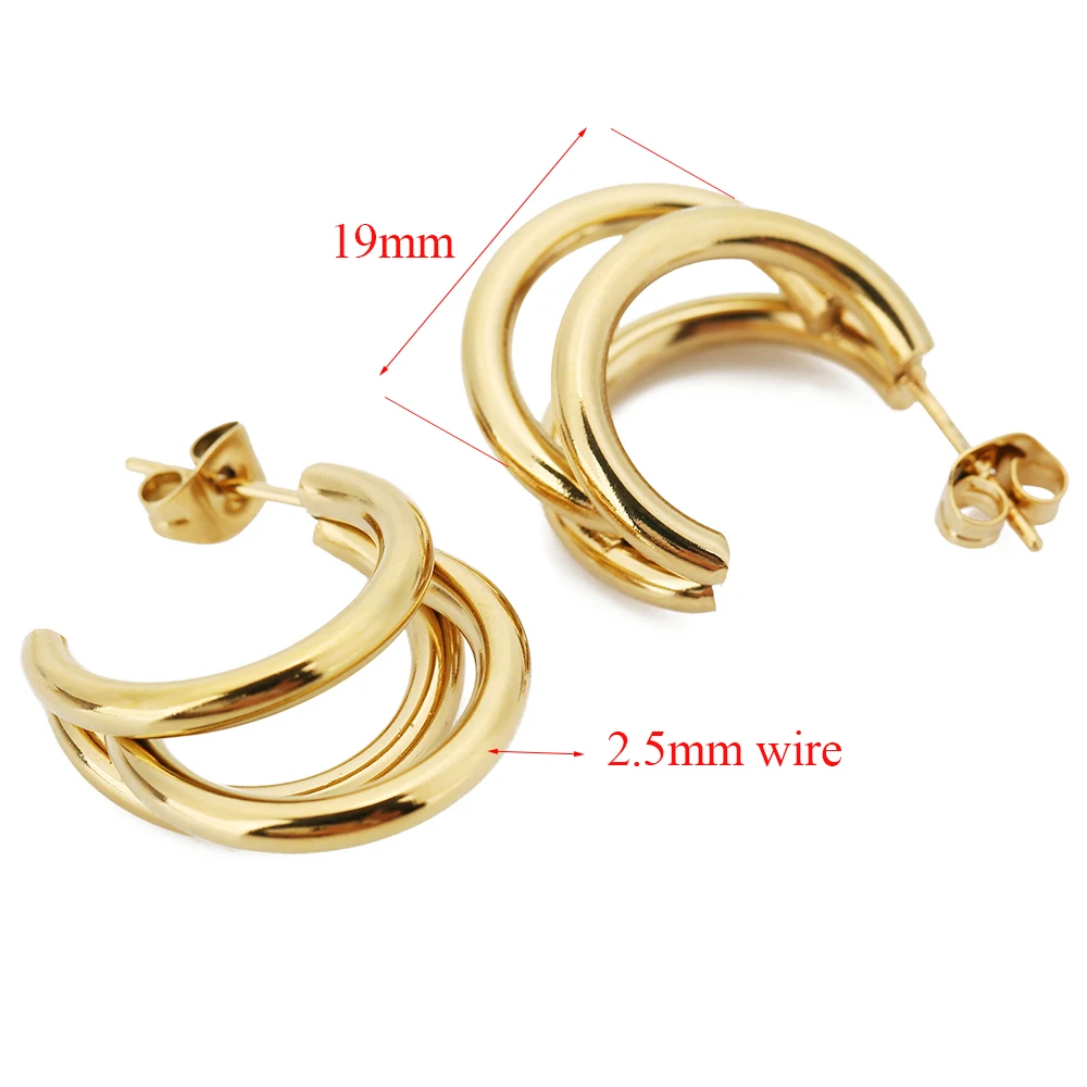 1 Pair 18K Gold Plated Stainless Steel Triple C Hoop Earrings Trendy Exaggerated Huggie Earring Hip Hop Jewelry Gifts for Women 2