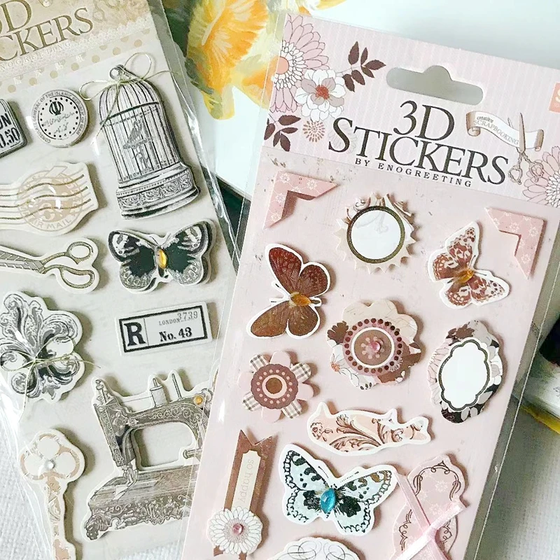 Vintage Label 3D Stickers Scrapbooking Material Flower Butterfly Bird Pattern DIY Junk Journal Card Tag Making Embellishment decorative stickers self adhesive stickers stationery stickers adhesive stickers decorative labels stickers floral stickers butterfly stickers diy scrapbooking accessories