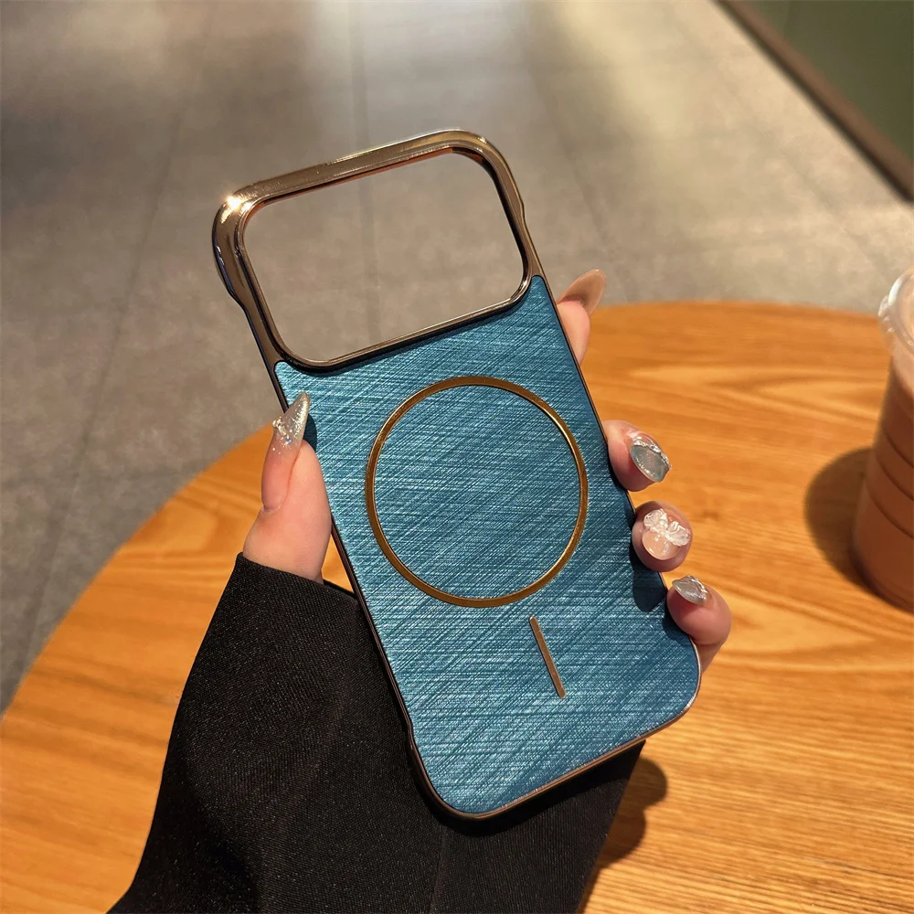 Luxury Frameless Matte Phone Case with Golden Plating and Magnetic Magsafe Wireless Charging Compatibility