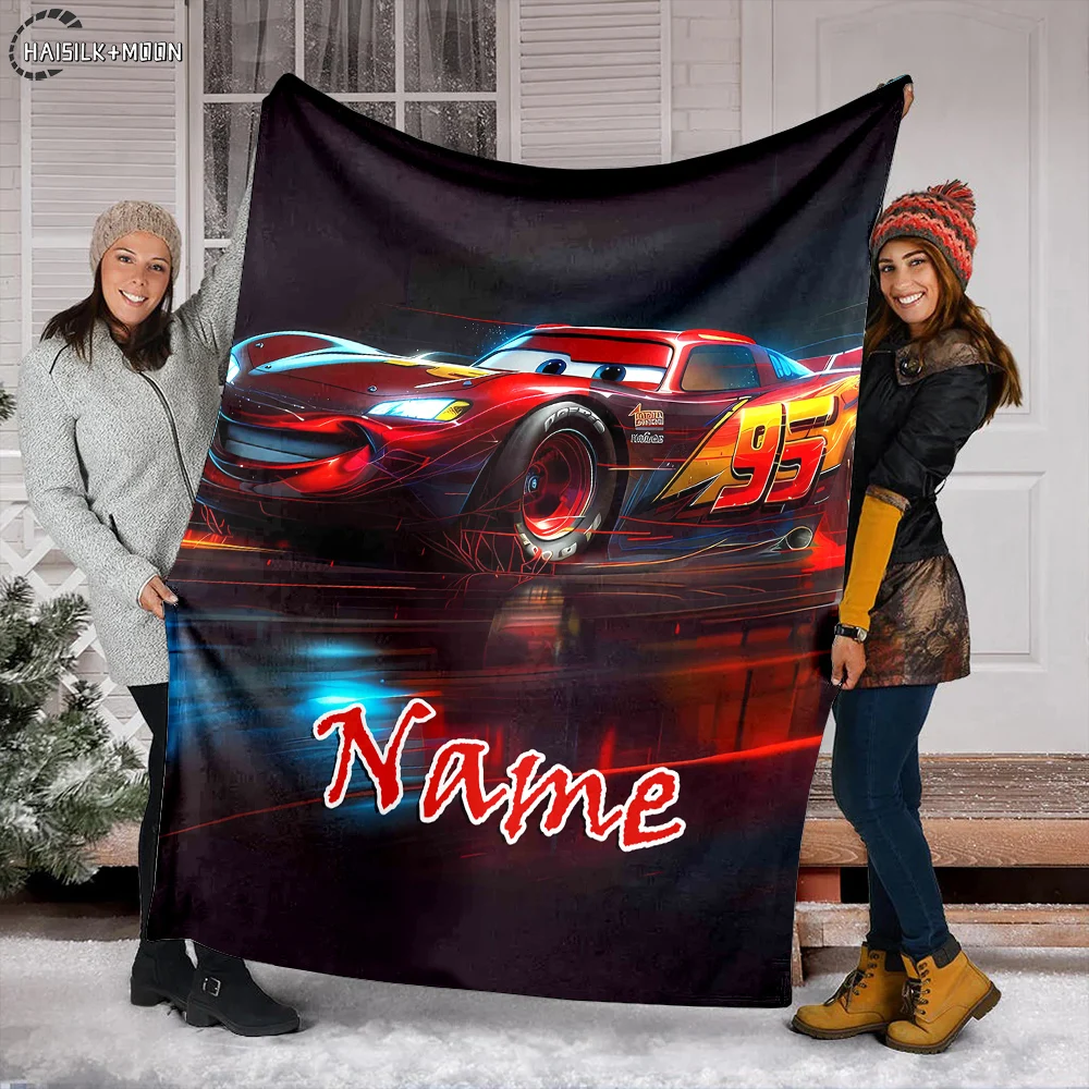 Custom Name Personalized Blanket Cars Lightning Mcqueen Fluffy Soft Flannel Sofa Adult Blanket Office Lunch Break Blanket Gift 5