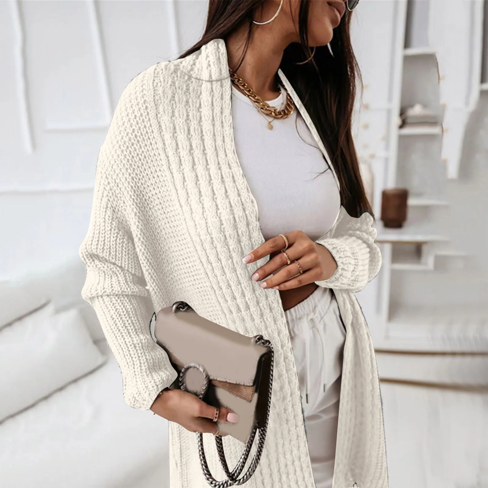 

Women Solid Color Loose Fashion Sweater Knit Long Sleeve Cardigan Jacket Coat Casual Extra Long Sweaters Autumn Winter 2024