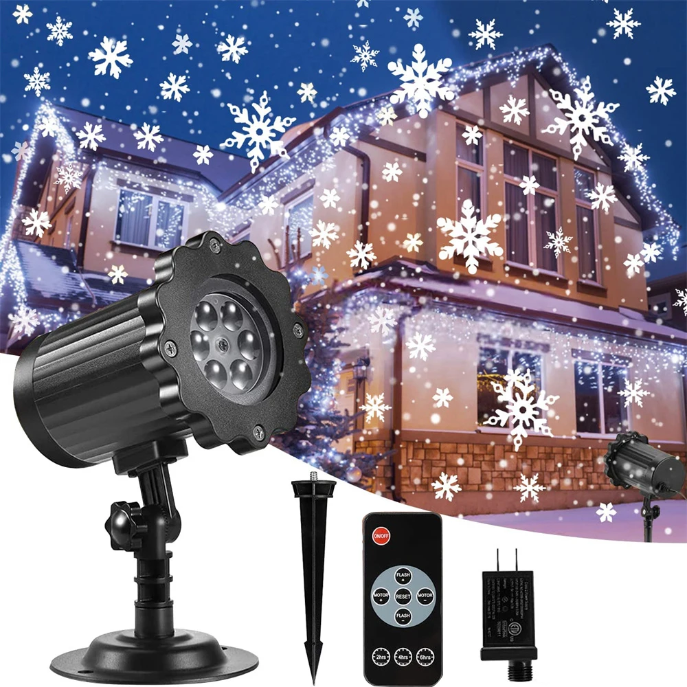 LED Christmas Snowflake Projector Light Outdoor Snowfall Laser Projection Lamp for New Year Festival Party Landscape Decoration