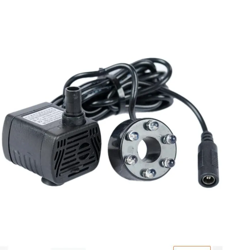 10W GPH 12V 전기 분수 펌프(6개의 따뜻한 조명 포함) 수중 워터 펌프 수족관용