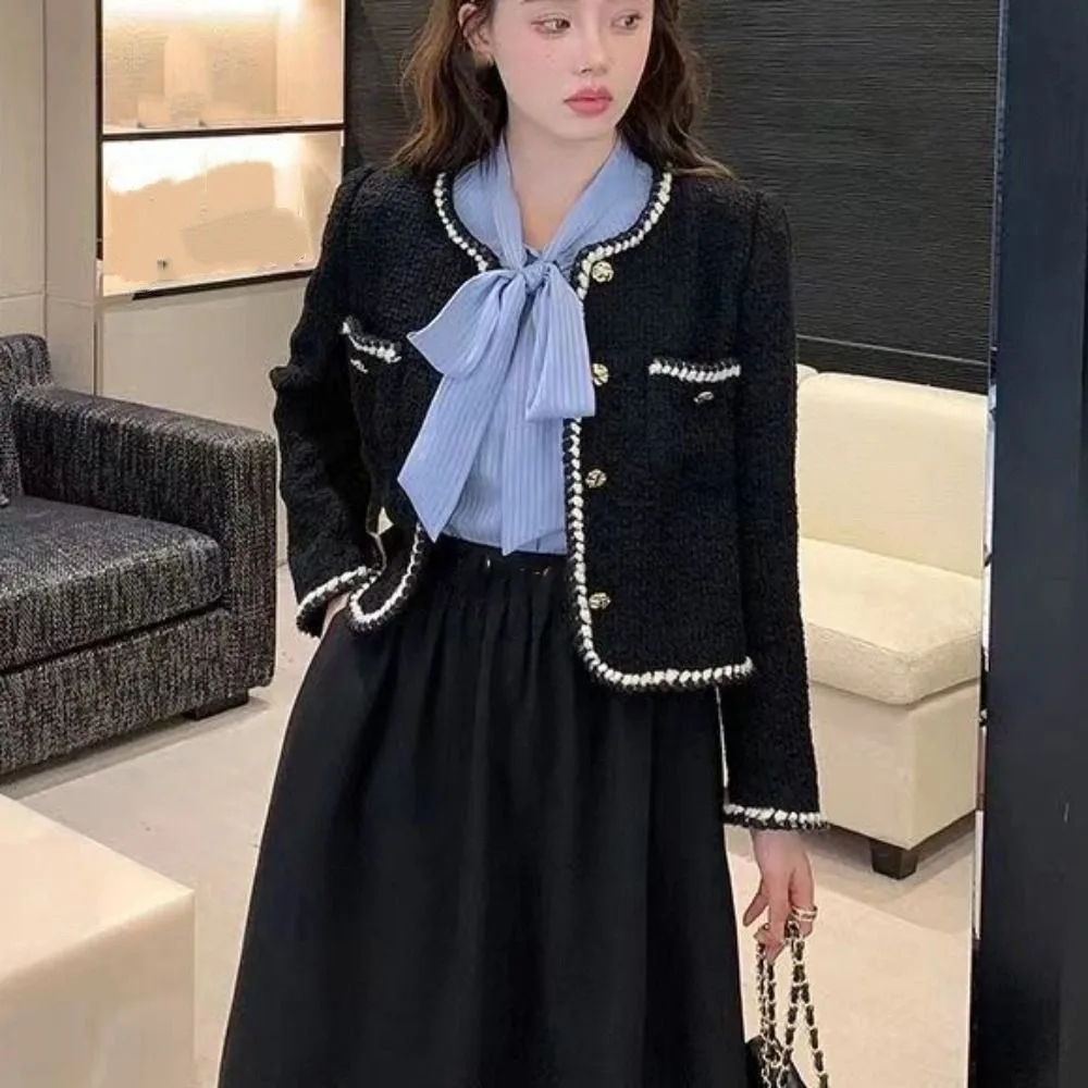 Comfortable Y2k Elegant Jacket Women Korean Tweed Vintage Coats Outerwear Chic Socialite Style Jacket Streetwear