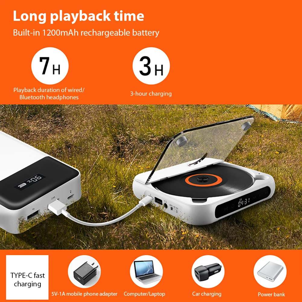 Bluetooth CD Player LCD Screen Car CD Player Portable Music A-B Repeat 1200 MAh Battery Gift For Friend Family Student car multimedia player portable cd player