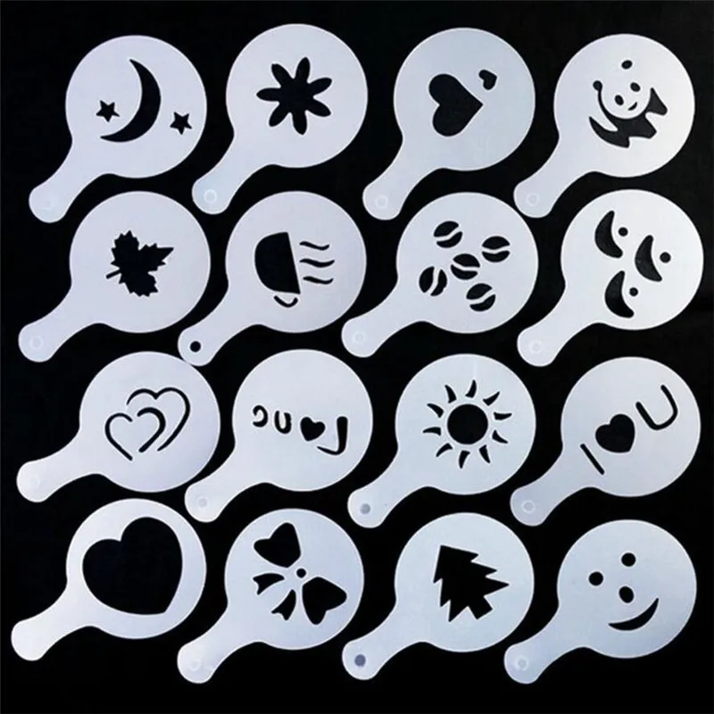 Coffee Shaker Stainless Steel Chocolate Shaker + 16Pcs Coffee Stencils Template